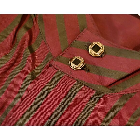 USA Made St Remo New York Mens Mandarin Collar LS Rayon Shirt Burgundy Charcoal - Picture 3 of 7